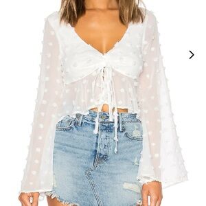 White Sheer Polka Dot Women's Top